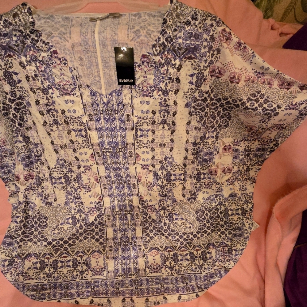 Avenue Women's Purple and Cream Patterned Blouse
